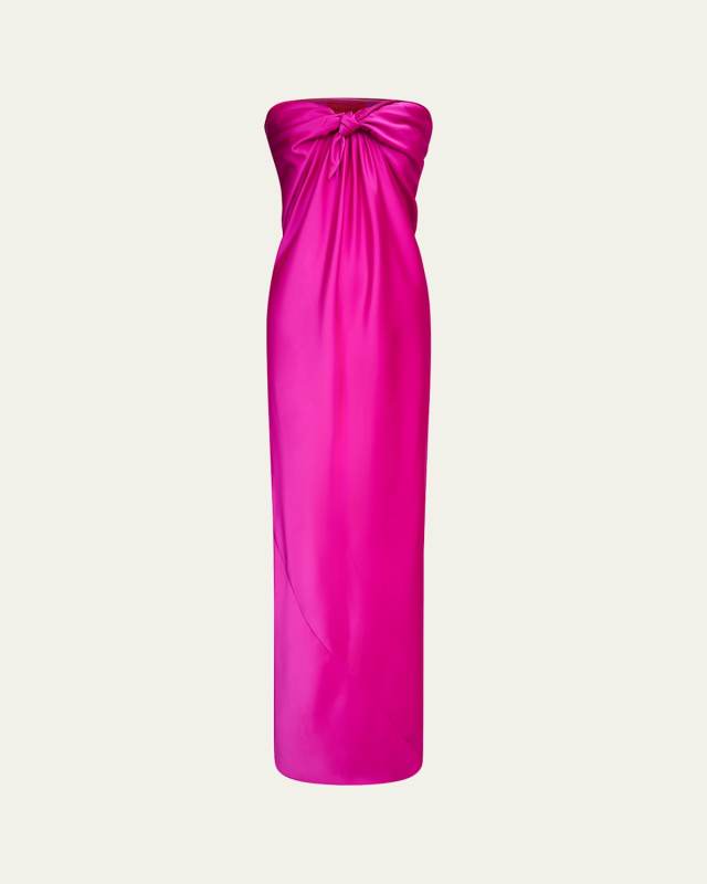 Lisette Strapless Front-Knot Satin Gown